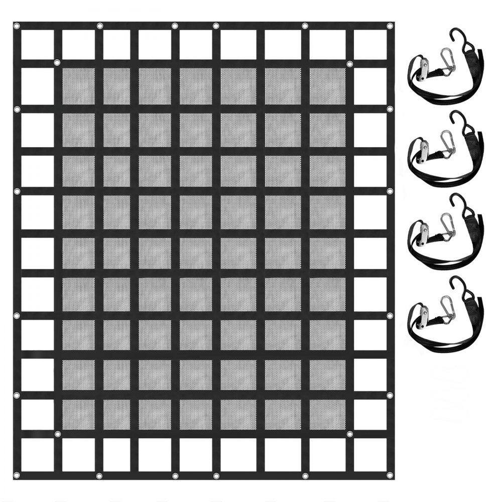 Filet de chargement en maille, filet de chargement pour lit de camionnette de 8' x 7', filets de chargement robustes avec boucles de serrage, crochets en S et sangles croisées, filet de chargement pour remorque, SUV et Jeep (96" x 80")