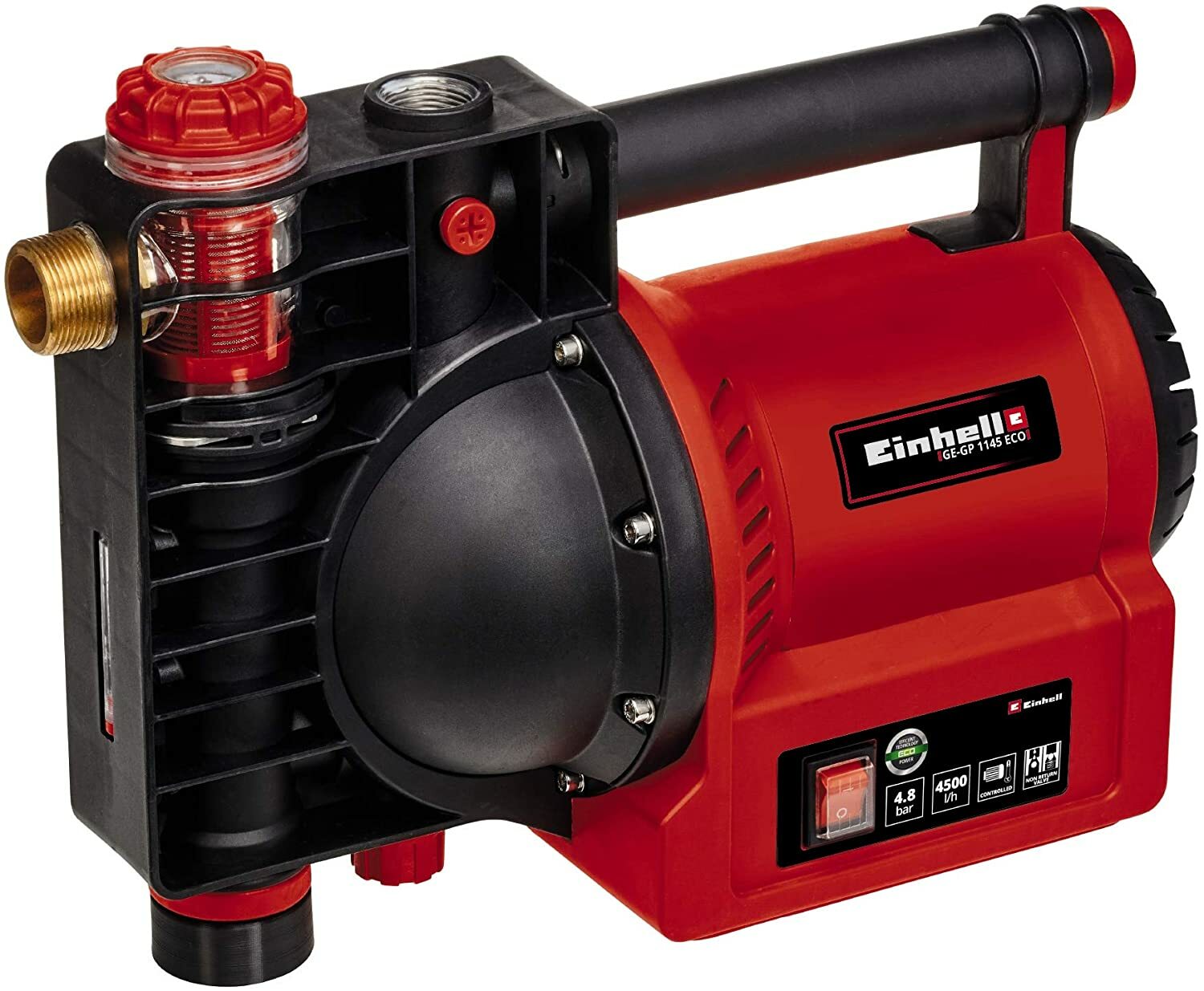 Pompe de jardin Einhell GE-GP 1145 ECO (1 100 W, débit max. 4 500 L/h, indicateur de remplissage d'eau/contamination/aspiration, protection thermique/antigel, vis de remplissage d'eau, préfiltre avec clapet anti-retour, adaptateur inclus) Pompe de jardin Einhell GE-GP 1145 ECO (1 100 W, débit max. 4 500 L/h, indicateur de remplissage d'eau/contamination/aspiration, protection thermique/antigel, vis de remplissage d'eau, préfiltre avec clapet anti-retour, adaptateur inclus)