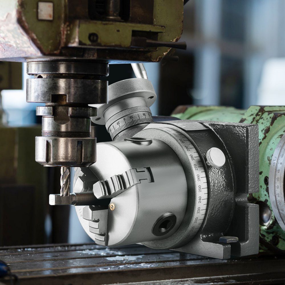 Fräsmaschinen-Drehtisch, 100 mm horizontales vertikales Modell, Präzisions-Fräsdrehtisch mit 80 mm 3-Backenfutter, M10 T-Bolzenmuttern für Frästechnik-Indizierungswerkzeuge