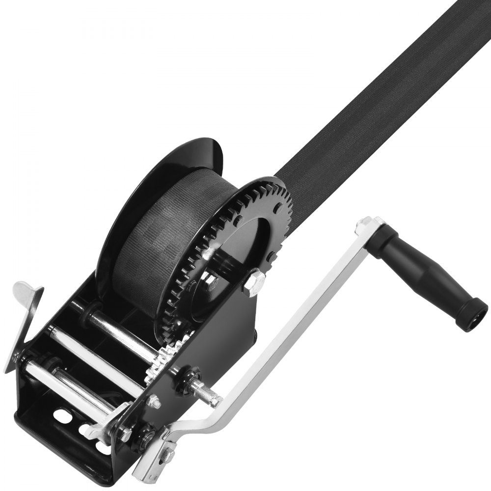 Seilwinde 1587,5kg Handseilwinde 160x160x180mm Bootswinde 2-fach Ratsche/2-Gang Handwinde mit ca. 10 m Polyesterband-Gurtwinde mit ergonomischem Griff. Handseilwinde für Fahrzeuge und Boote