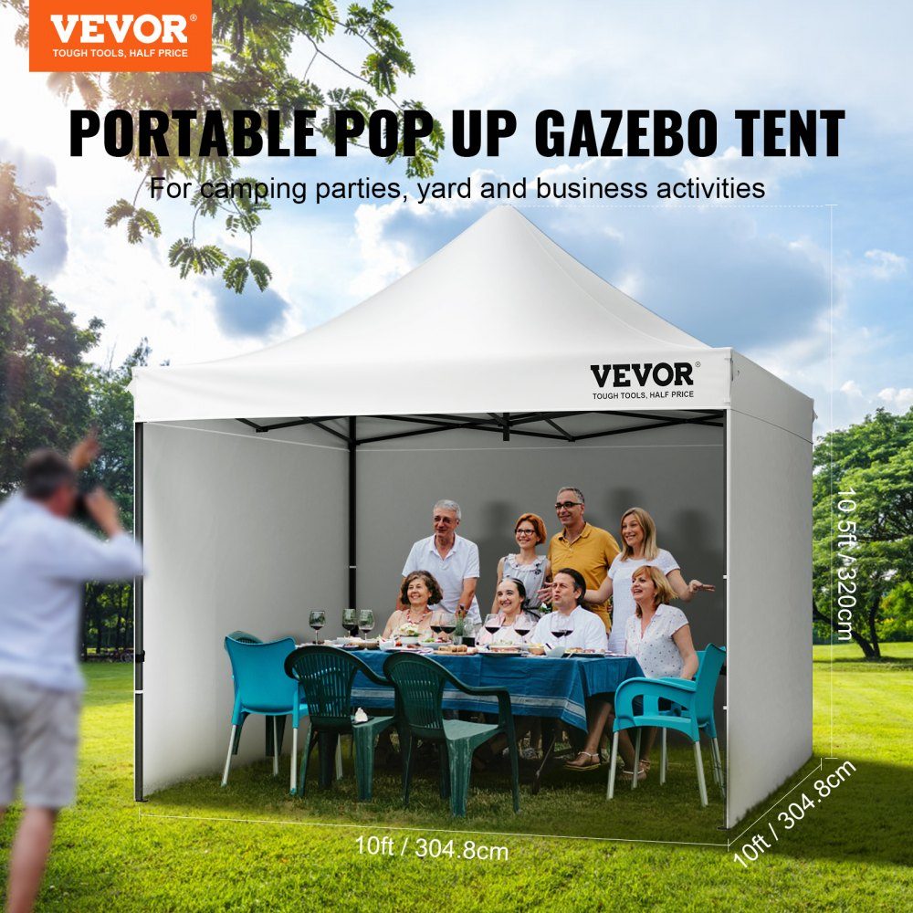 Pavillon 304,8x304,8x320cm Gartenzelt 500D PU Silberstoff Faltpavillon höhenverstellbar inkl. Aufbewahrungstasche Partyzelt 6-8 Personen Pop-up-Zelt weißer Gartenpavillon für Campingausflug