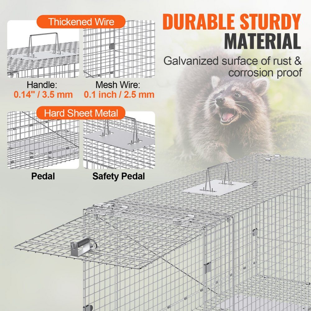 Marten Trap 1067 x 406 x 457mm Galvanized Iron Live Trap Foldable Animal Trap with Handle Wire Trap for Stray Dogs, Armadillos, Raccoons, Marmots, Foxes