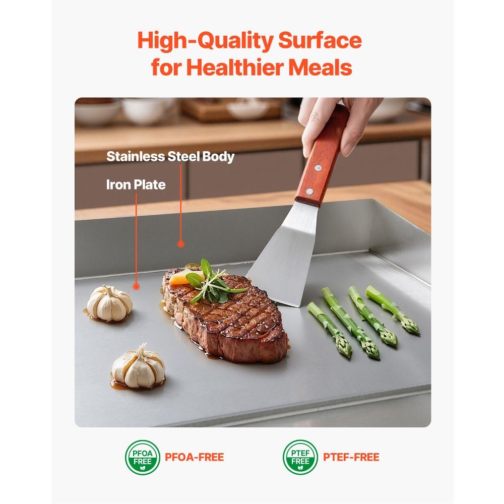 Plaque de grill électrique 2000 W 355 x 300 mm (surface de grill), 50-300 °C Plaque de grill gastro en acier inoxydable (boîtier) plaque de grill de table avec 2 spatules & 2 brosses & 4 repose-pieds, pour steaks, crêpes
