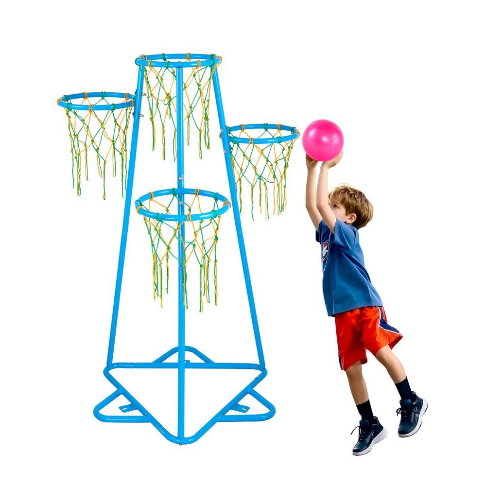 Basketballkorb für Kinder, 4 Korb-Basketballkörbe für Kinder, tragbarer Basketballständer mit verstellbarer Höhe und 3 Bällen, Basketball-Spielzeugset für Kinder jeden Alters, Jungen und Mädchen