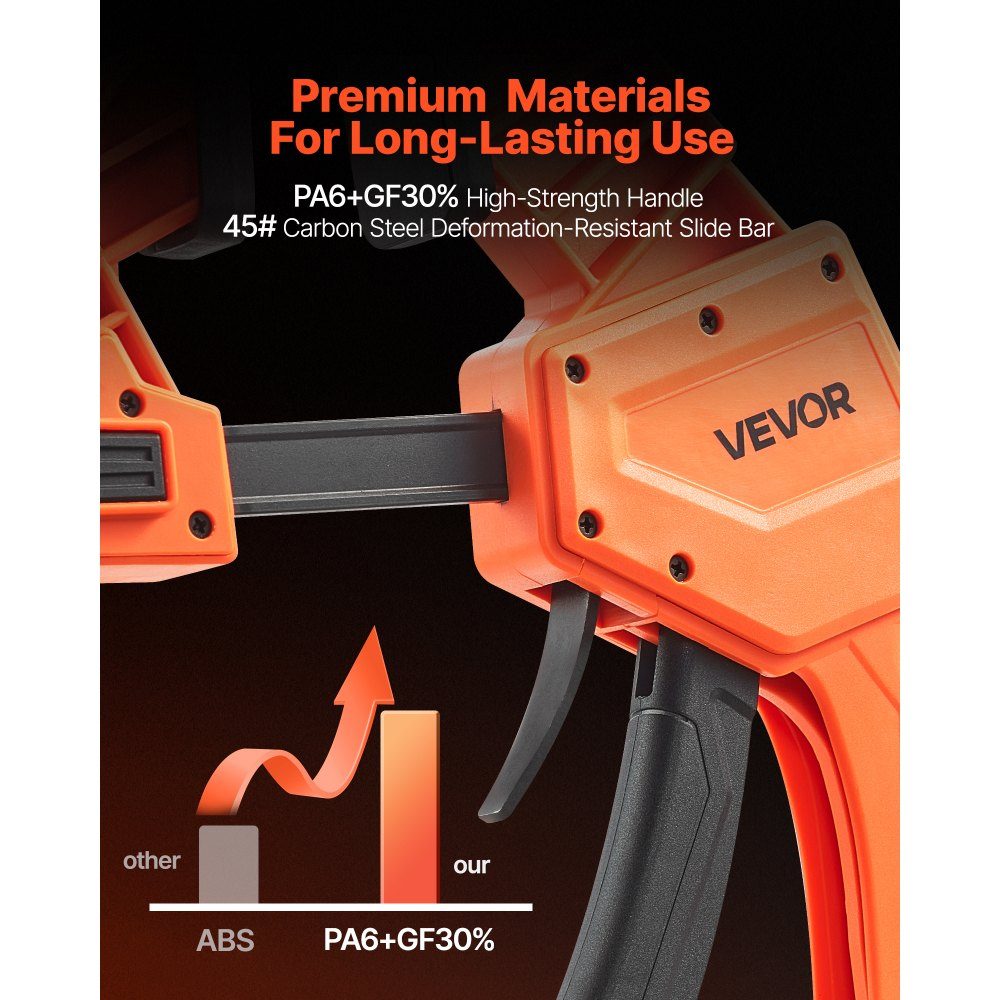Woodworking Pole Clamps 2 Pack 12" Opening Quick Grip F Clamp with 300-lb-Belastungsgrenze 3.35" Depth Plastic and Carbon Steel Metalworking Orange + Black