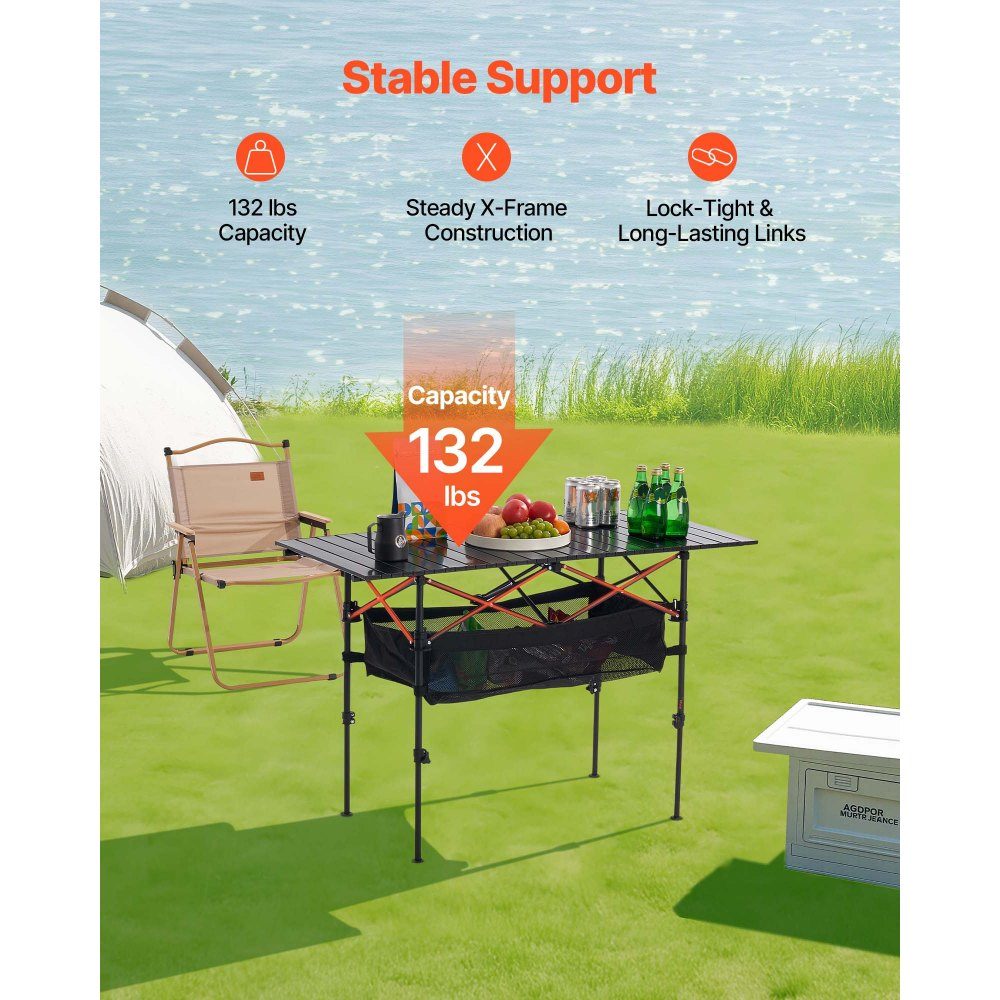 Klaptafel buffettafel draagbare universele tafel 120 cm, rechthoekige aluminium tafel (voor 4-6 personen) met verstelbare hoogte & draagtas, tuintafel campingtafel voor feestjes picknick zwart