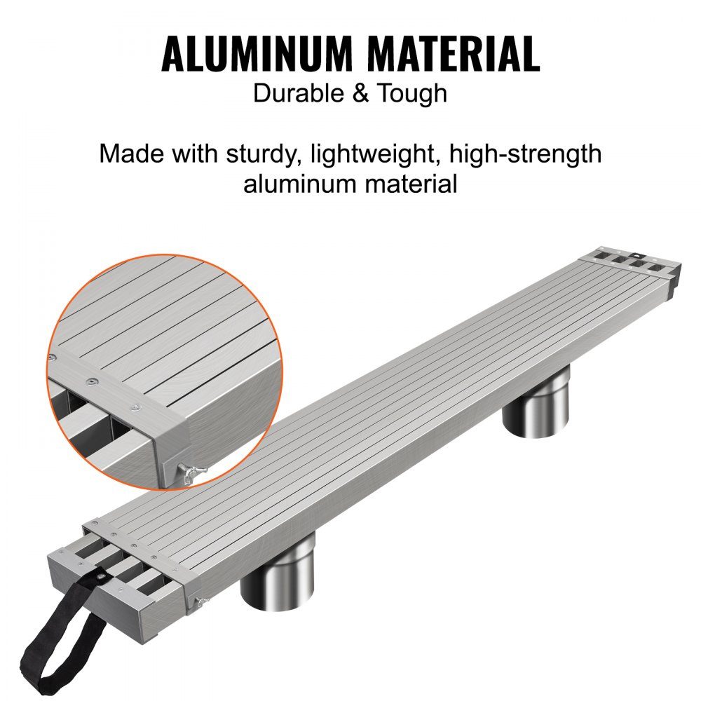 Teleskop-Arbeitsplanke aus Aluminium, 8–12 Fuß, 500 Pfund Tragkraft, 31,8 cm breit, Aluminium-Gerüstbrett, Verlängerung, Bühnenbrett mit rutschfester Plattform, Gerüstleiter-Zubehör