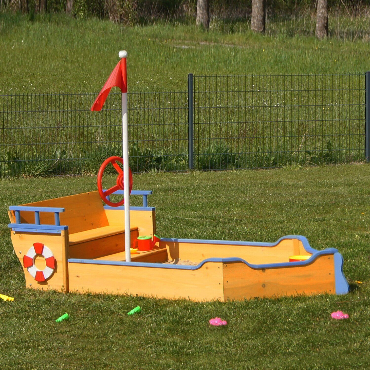 Bac à sable en bois pour bateau pirate avec cachette secrète Bac à sable en bois