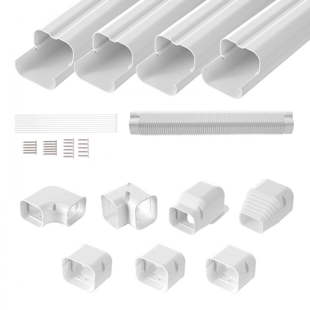 Mini couvercle de jeu de lignes divisées 76,2 mm de largeur 4830 mm de longueur Couvercle de tuyau décoratif en PVC pour climatiseur avec 4 conduits droits et composants complets pouvant être peints pour pompe à chaleur blanc – Réf. HT-24244