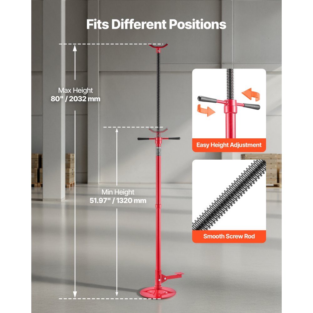 Support de dessous de caisse 750 kg réglable en hauteur (1320-2032 mm) avec poignée rotative à roulement à billes et pédale pour soutenir les composants du véhicule, réparation automobile