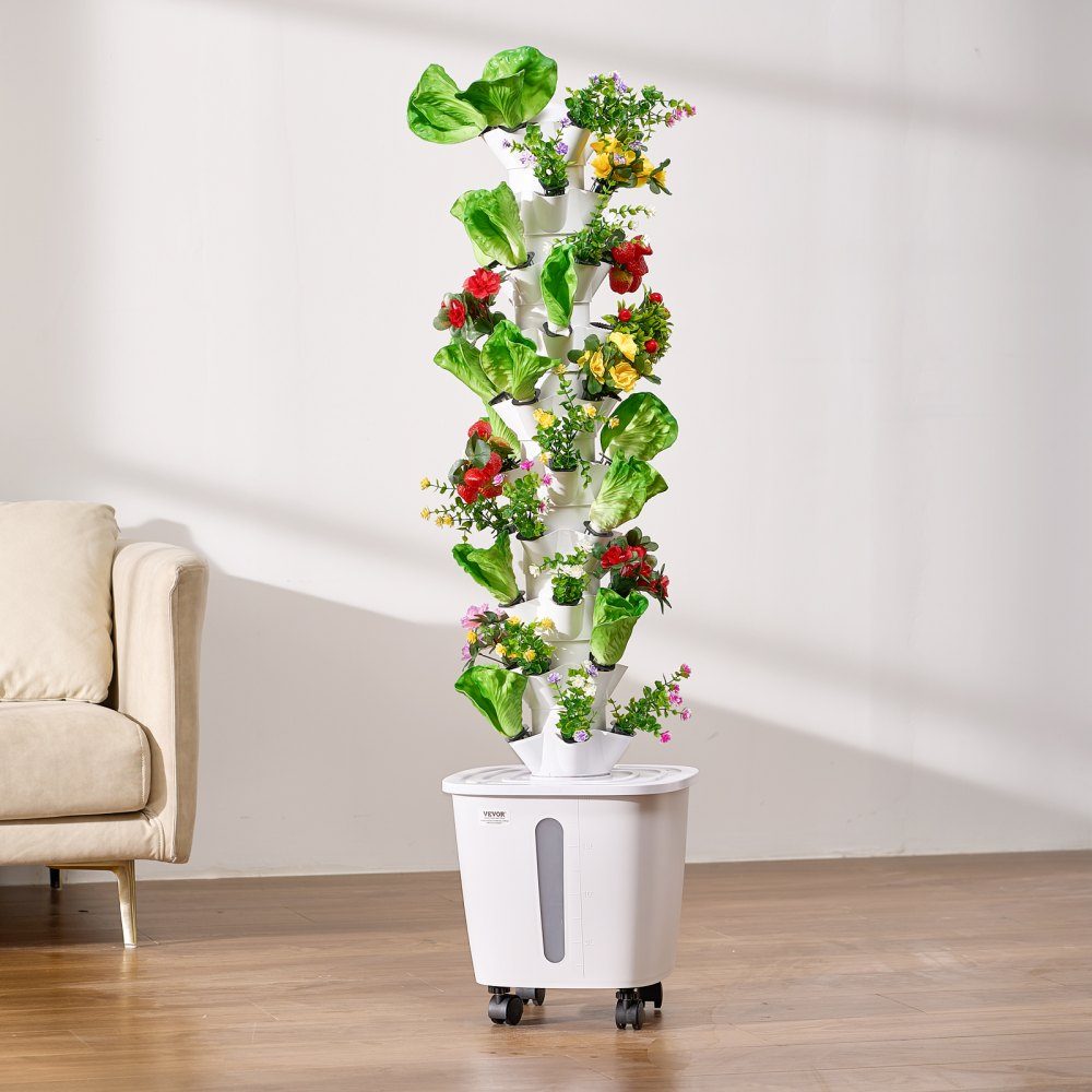 Hydroponic Growing System, 50 Slots Vertical 10 Tier Hydroponic Tower Hydronic Garden with Water Pump and Wheels Indoor Plant Germination Kit for Herbs, Fruits and Vegetables