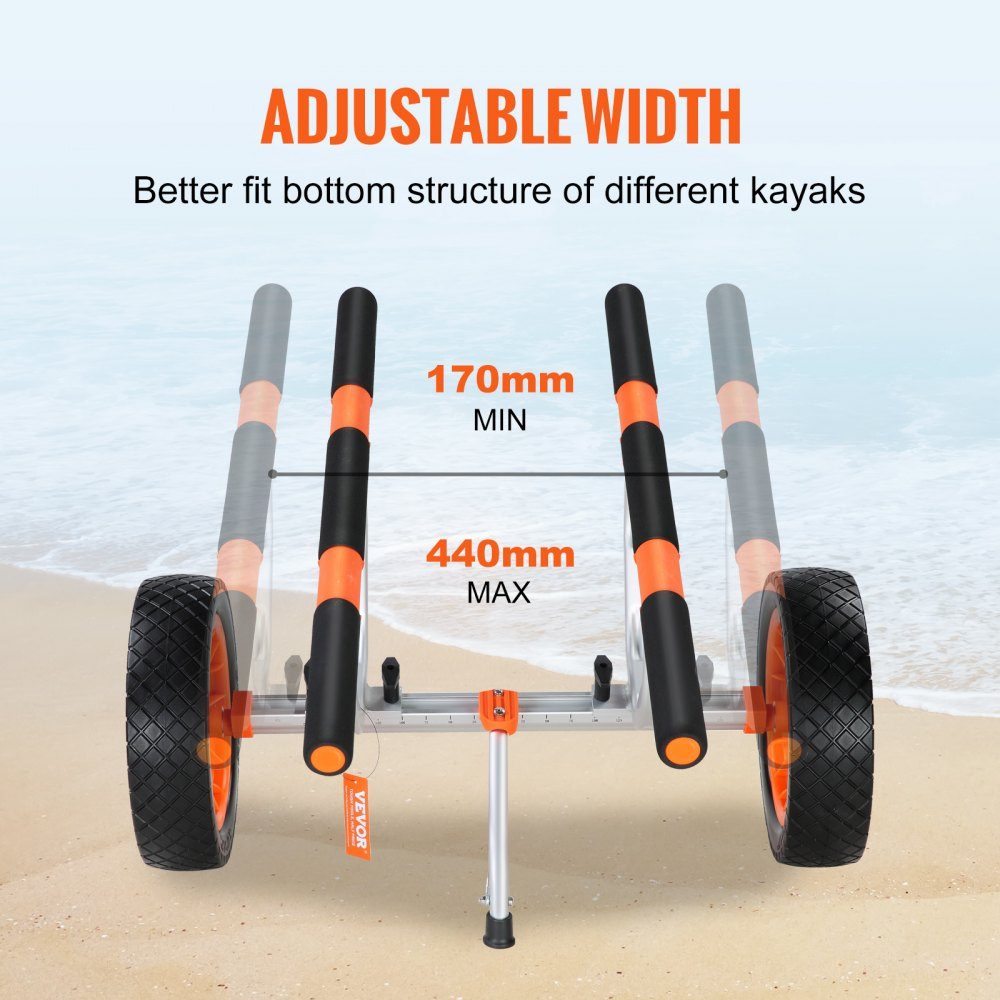 Chariot à kayak chariot à canoë en alliage d'aluminium 800x751x470mm capacité de charge jusqu'à 204kg roues en caoutchouc 30cm 170-440mm réglables pour chariot de bateau chariot de transport de canoë kayak chariot de surf chariot de bateau remorque