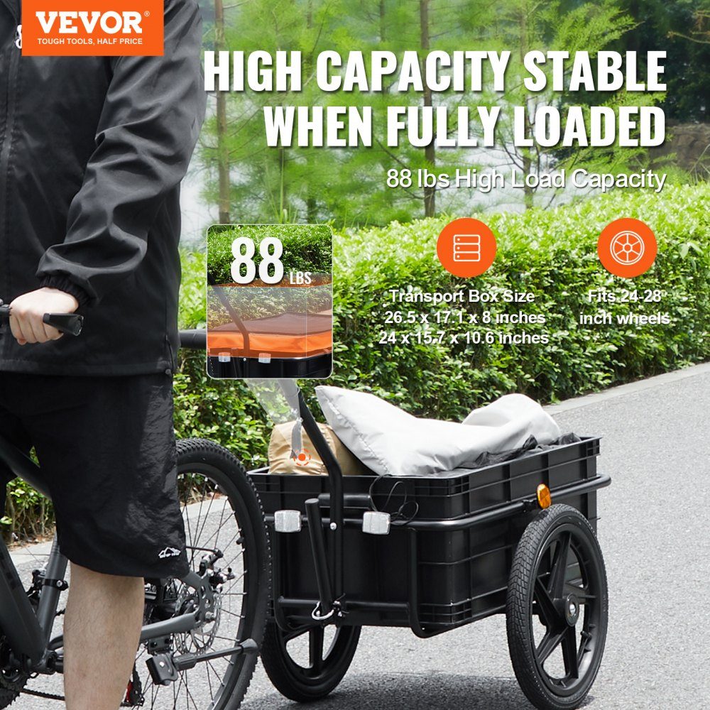 Remorque de vélo, capacité de charge de 40 kg, remorque de transport, pliable et compacte, avec housse d'attelage universelle étanche, roues de 16", convient aux roues de vélo de 25 à 28".