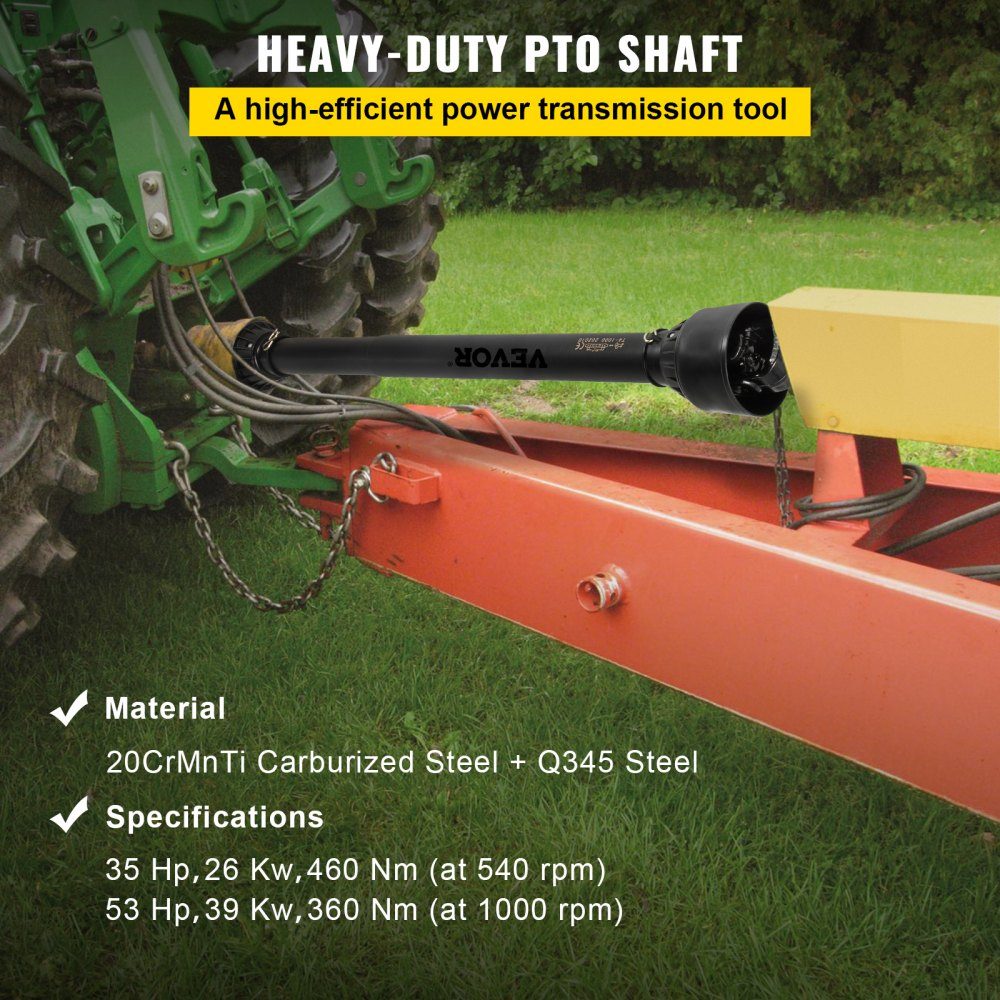 PTO T4 Cardan Shaft Drive Shaft 34.9mm 6 Spline End for Tractor Extendable from 1100 to 1550mm Ideal for Lawnmowers, Brush Cutters, Tillers, Fertilizer Spreaders