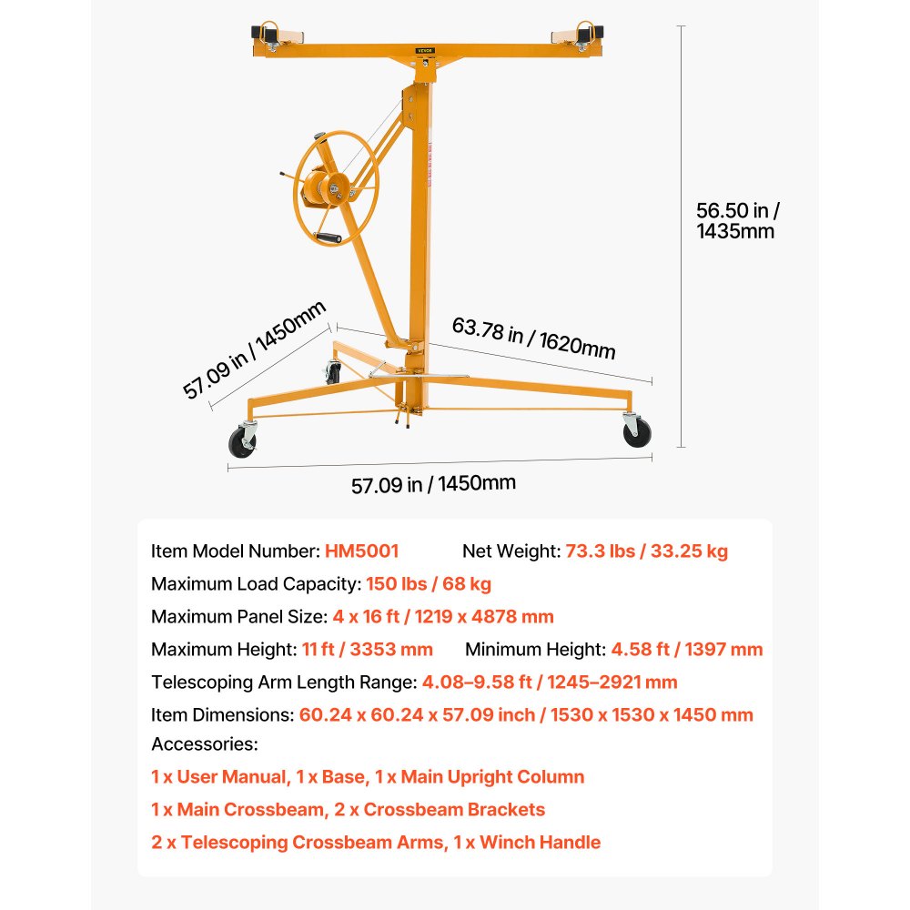 Plattenheber bis max. 68 kg, 3353 mm Höhe, Gipskartonheber mit verstellbarem Teleskoparm, Gipskarton, Trockenbauheber, Plattenheber, Hebezeug, Werkzeug, für Decken- und Wandmontage (gelb) Plattenheber bis max. 68 kg, 3353 mm Höhe, Gipskartonheber mit verstellbarem Teleskoparm, Gipskarton, Trockenbauheber, Plattenheber, Hebezeug, Werkzeug, für Decken- und Wandmontage (gelb)