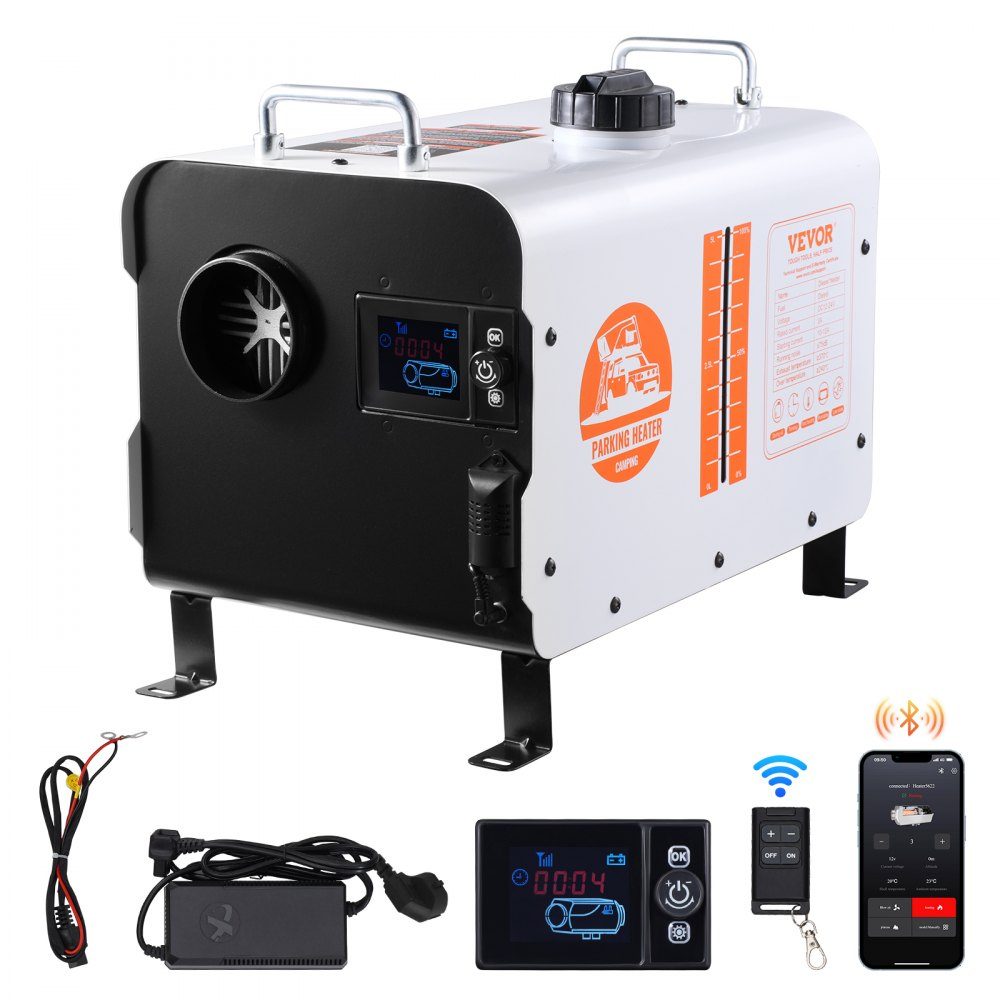 5-8KW Diesel Heater 12V/24V All-in-One Diesel Air Heater with Bluetooth App Control and Remote Control Screen and CO Alarm Fast Heating Portable Diesel Heater for Vehicles