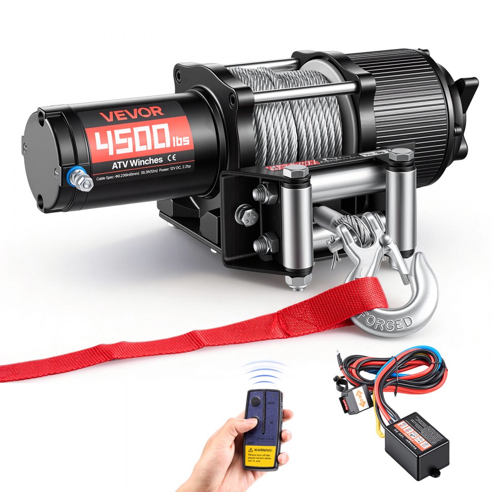 Wciągarka elektryczna Wciągarka z silnikiem 12 V DC o udźwigu 2041 kg z liną stalową Φ5,8 mm x 12 m, pilotem bezprzewodowym i przewodowym, wciągarka elektryczna IP55 do holowania pojazdów ATV, UTV i ATV Wciągarka elektryczna Wciągarka z silnikiem 12 V DC o udźwigu 2041 kg z liną stalową Φ5,8 mm x 12 m, pilotem bezprzewodowym i przewodowym, wciągarka elektryczna IP55 do holowania pojazdów ATV, UTV i ATV