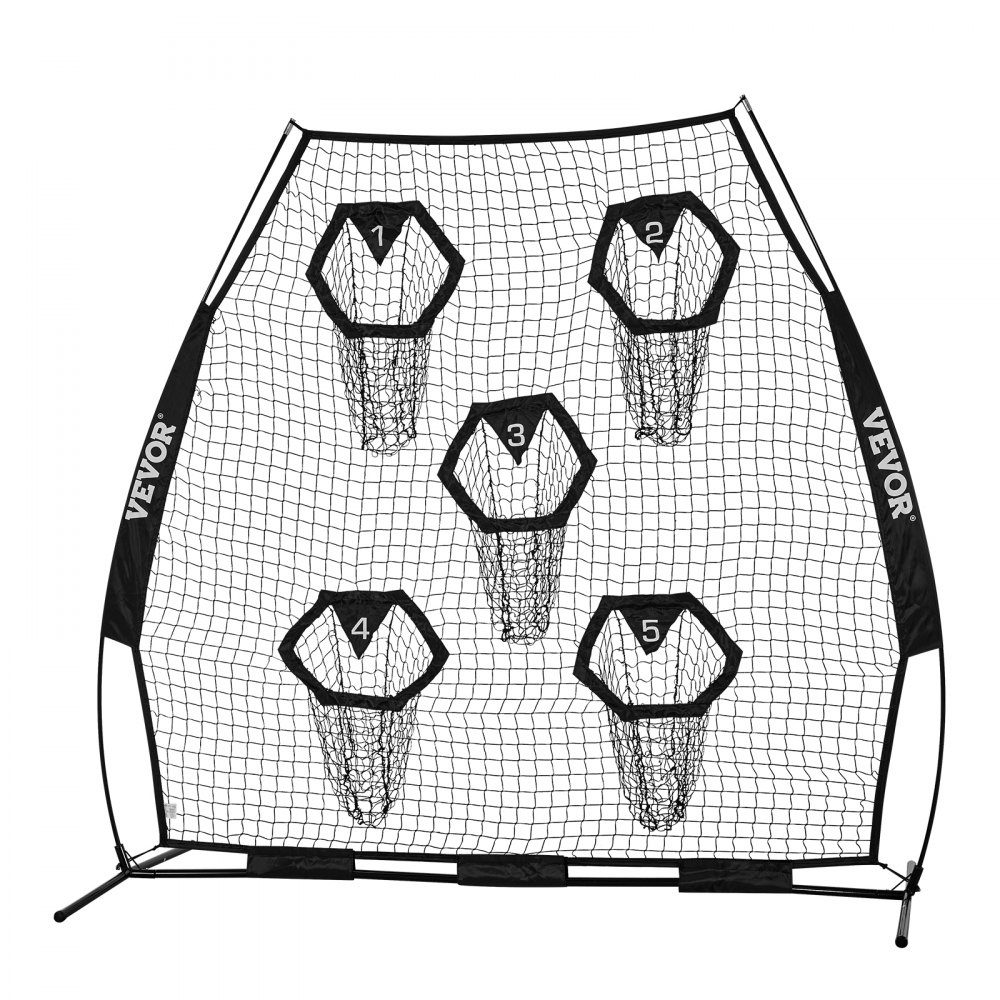 Football Coach Throwing Net, Practice Net (2265 x 1060 x 2100mm) with 5 Target Pockets and Portable Storage Bag and Straps, Throwing Target Training for Quarterback Passing Accuracy, Black