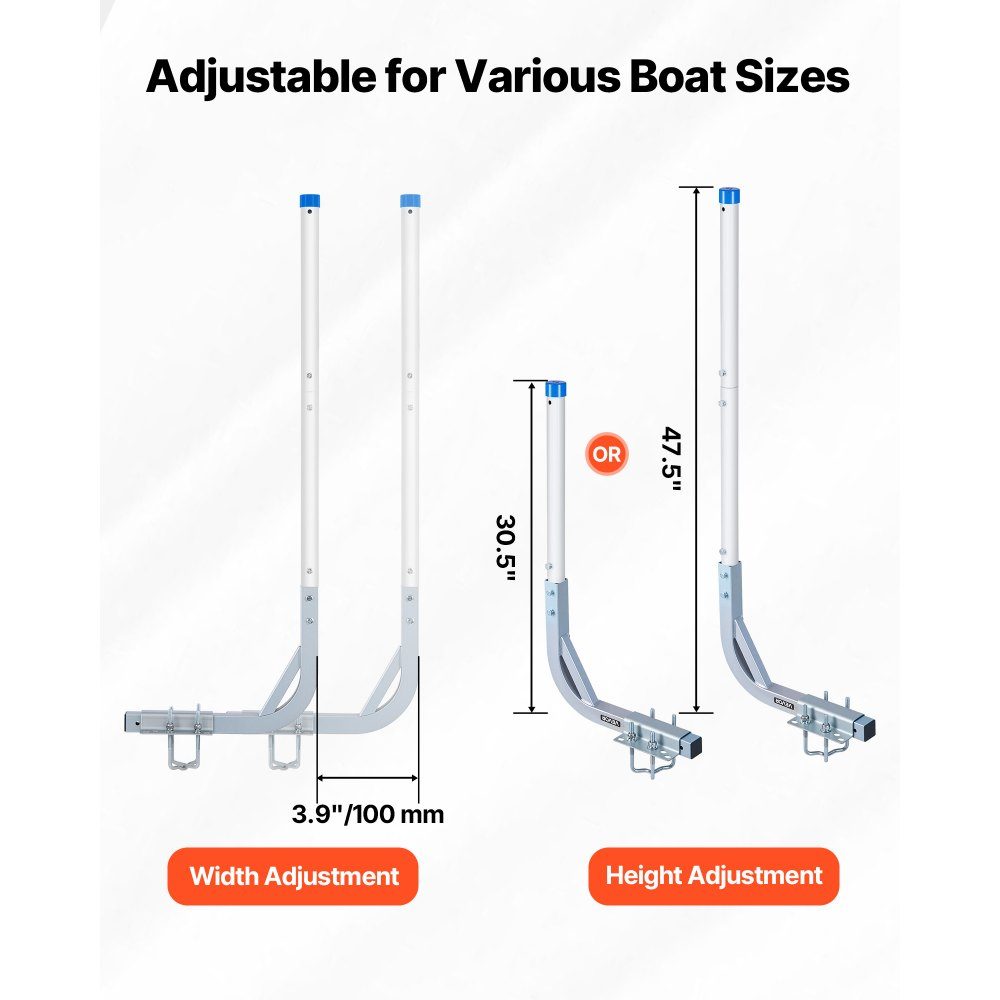 Bootsanhängerführung 775 mm / 1205 mm, 0–10 cm verstellbare Breite, Anhängerführung aus hochfestem Stahl mit PVC-Rohren, geeignet für Skiboote, kompakte Fischerboote, kleine Segelboote