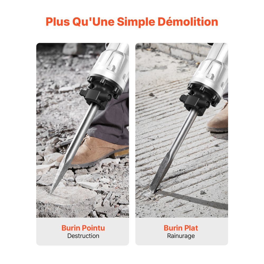 High Performance Concrete Breaker, Demolition Hammer 3500W, 60J Impact Power, Electric Demolition Hammer, Drill Hammer, Concrete Hammer, Mortar Hammer 1900 BPM, Includes Pointed Chisel, Flat Chisel, for Slate, Concrete etc