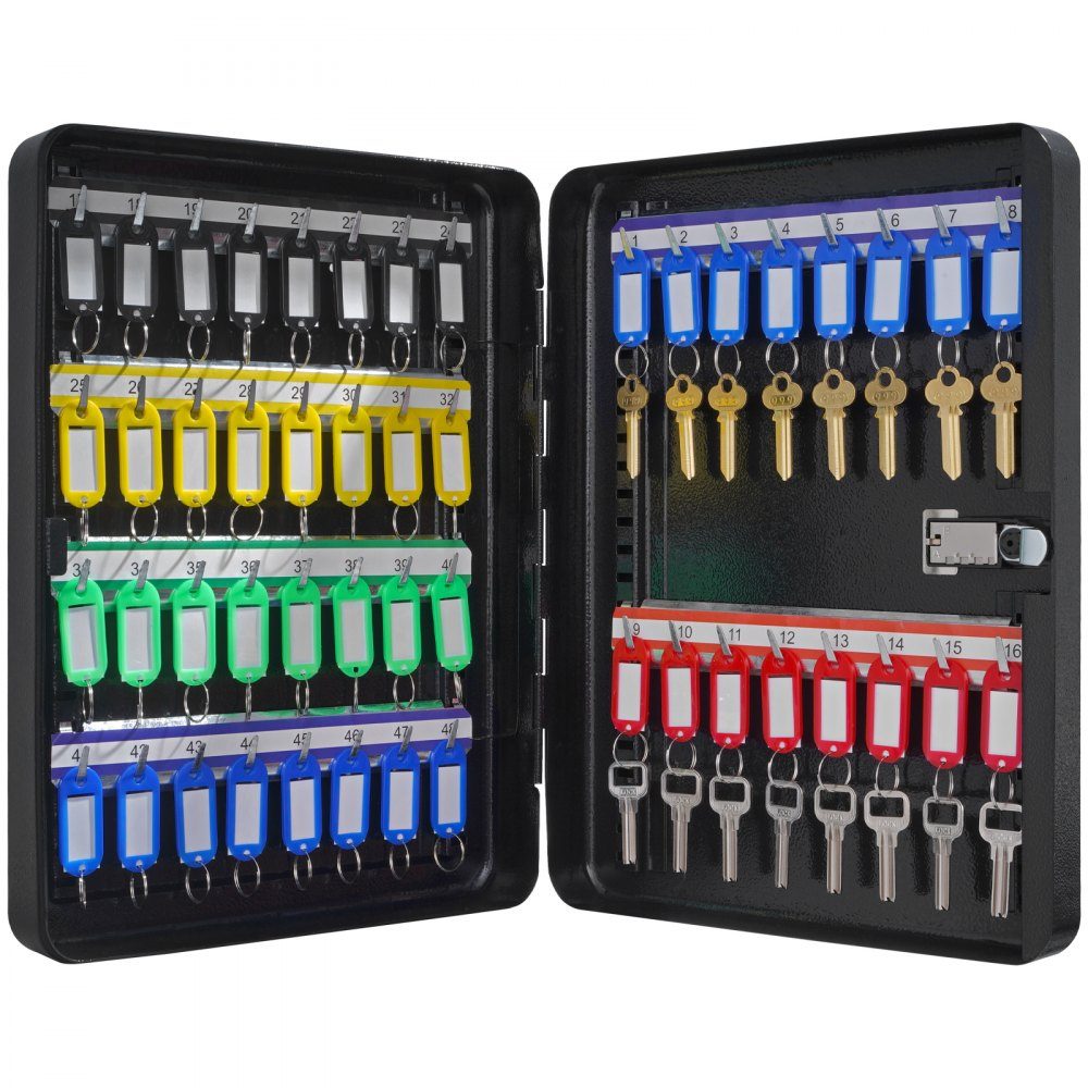 Schlüsselschrank, Schlüsselkasten, 48 Schlüssel, schwarzer Schlüsselkasten, Schlüsseltresor, verstellbarer, abschließbarer Schlüsselkasten mit 6 x Schlüsselhalter, 2 x Schlüssel & 1 x Karteikarte