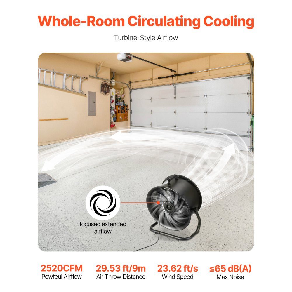 Floor Fan 3 Speed ​​Wind Machine 355.6mm 360° Adjustable Tilt 7.2m/s Airflow Large Metal Fan for Home Gym Office Garage Commercial Space