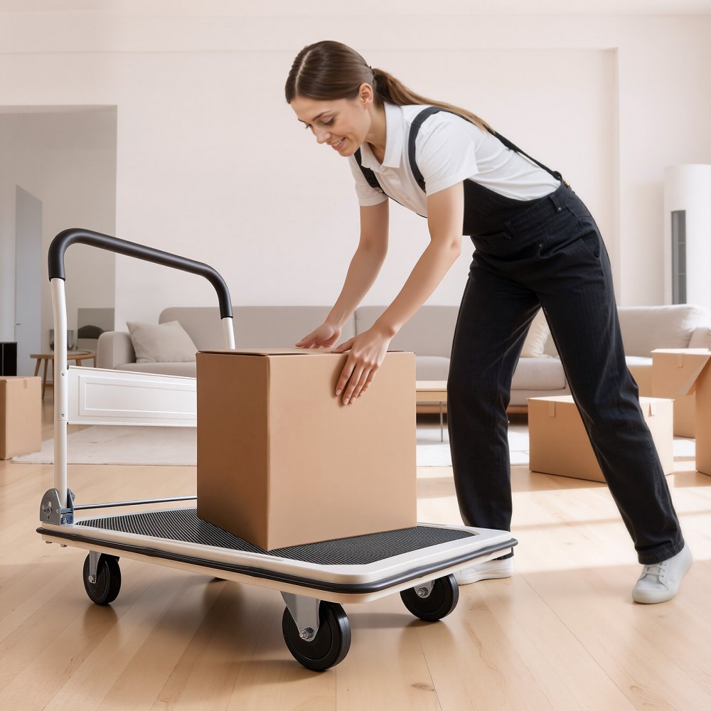 Foldable platform trolley 300 kg, transport trolley with swivel castor, hand trolley loading area with anti-slip coating, transport aid for easy storage, 900x610x870 mm trolley Foldable platform trolley 300 kg, transport trolley with swivel castor, hand trolley loading area with anti-slip coating, transport aid for easy storage, 900x610x870 mm trolley