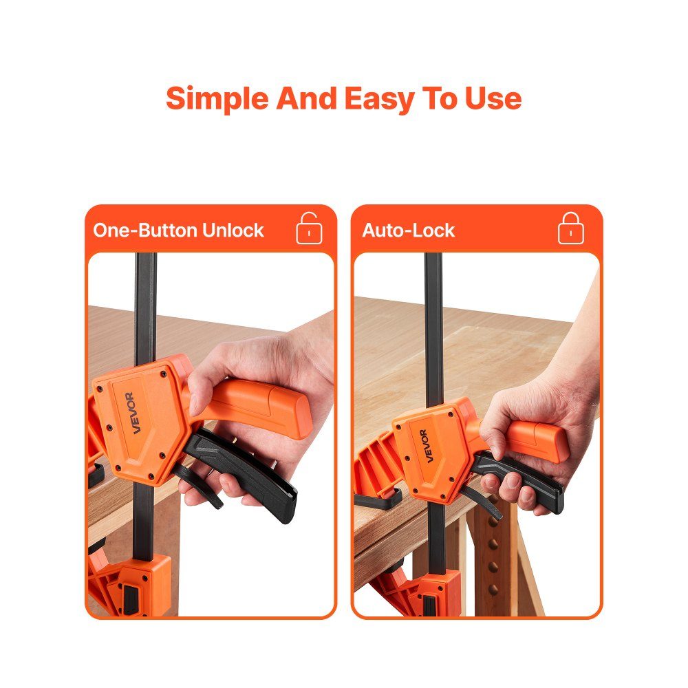 Woodworking Pole Clamps 2 Pack 12" Opening Quick Grip F Clamp with 300-lb-Belastungsgrenze 3.35" Depth Plastic and Carbon Steel Metalworking Orange + Black
