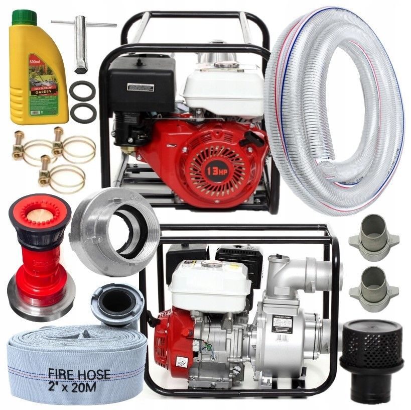 Petrol pump garden pump water pump 600l/min XXL starter set with fire hose
