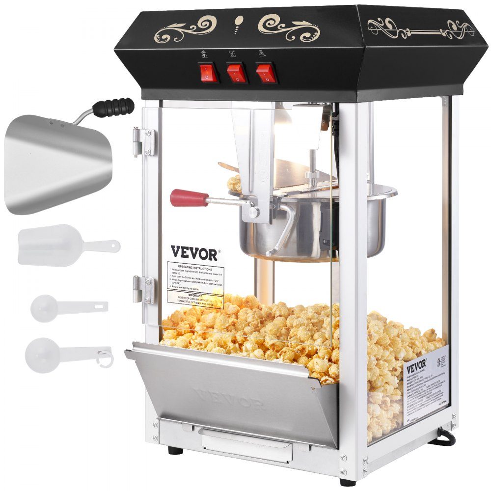 Popcorn Maker Popcorn Maker Popcorn Maker, 850W Popcorn Maker, 8oz Kettle for 48 Cups per Load, Tabletop Popcorn Maker with Tempered Glass, Includes 4 Scoops