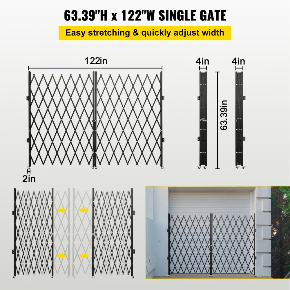 Doppeltes faltbares Sicherheitstor, 156 x 310 cm großes Falttürtor, Akkordeon-Sicherheitstor aus Stahl, erweiterbares Sicherheitstor, 360° rollendes Barrikadentor, Scherentor oder Tür mit Schlüsseln Doppeltes faltbares Sicherheitstor, 156 x 310 cm großes Falttürtor, Akkordeon-Sicherheitstor aus Stahl, erweiterbares Sicherheitstor, 360° rollendes Barrikadentor, Scherentor oder Tür mit Schlüsseln