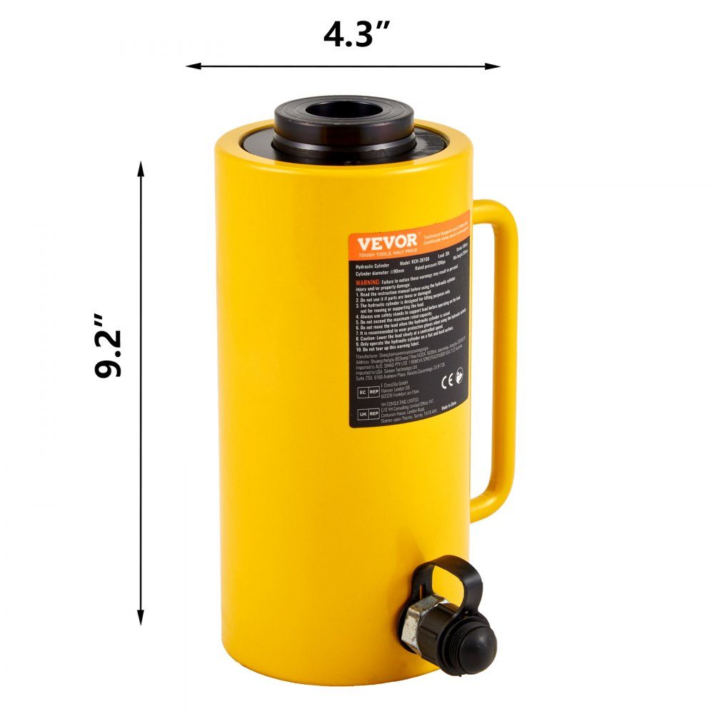 Hydraulic Cylinder Jack Capacity 30 Ton Hydraulic Cylinder 100mm Stroke Single Acting Portable Yellow Hydraulic Jack Hollow Piston Jack Hydraulic Bottle 6.9kg for Rigger Manufacturer