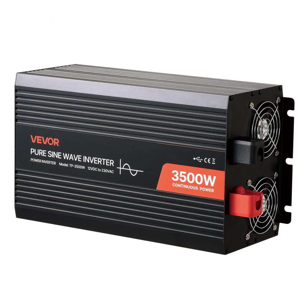 Przetwornica mocy 3500 W Przetwornica napięcia 12 V DC na 230 V AC Czysta fala sinusoidalna Konwerter ładowarki samochodowej na energię słoneczną z wyświetlaczem LCD Pilot zdalnego sterowania Port USB 2 gniazda AC Port typu C – Nr kat. HT-22251