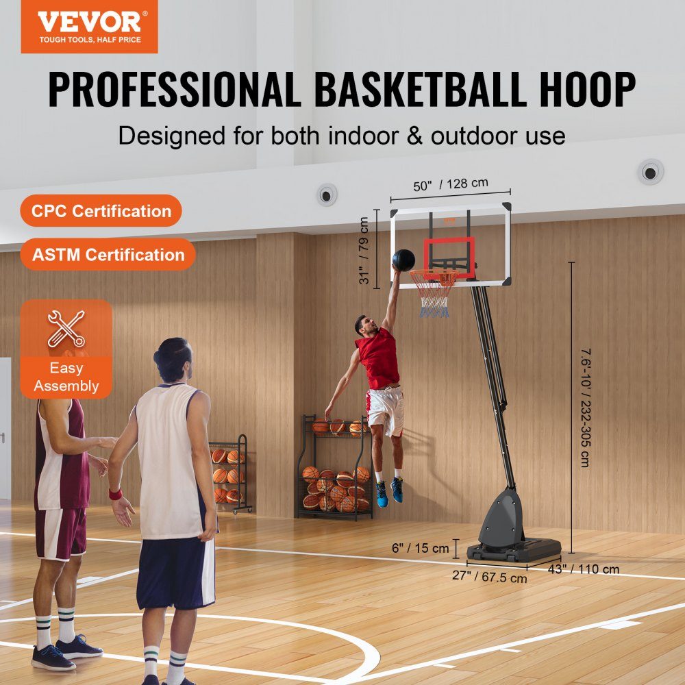 Basketballkorb Outdoor-Basketballkorb mit Ständer 232-305 cm höhenverstellbar, Φ 483 mm Basketballständer mit Rollen, Basketball-Set für Kinder & Erwachsene Ständer & befüllbarer Sockel Schwarz