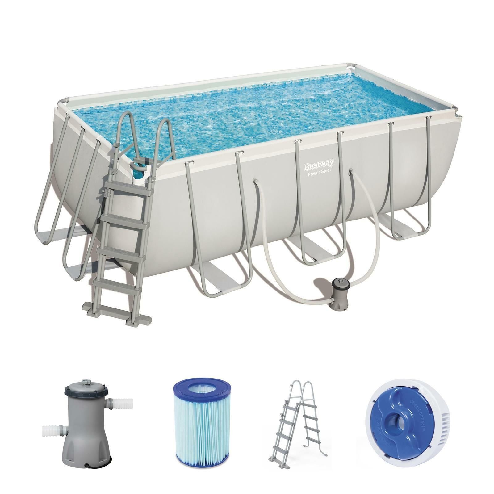 Bestway Power Steel Frame Pool Set Pompe carré gris 412 x 201 x 122 cm Bestway Power Steel Frame Pool Set Pompe carré gris 412 x 201 x 122 cm