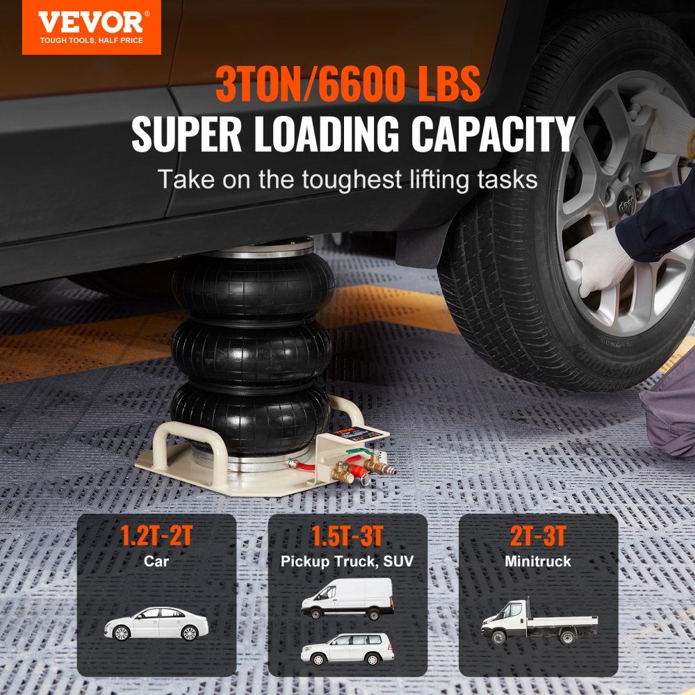 Pneumatic car jack Air Jack 3 t, white Triple Bag Air Jack 140-450 mm lifting height Bag Air Jack, 5 minutes lift Air Jack jack for SUV, truck, bus etc