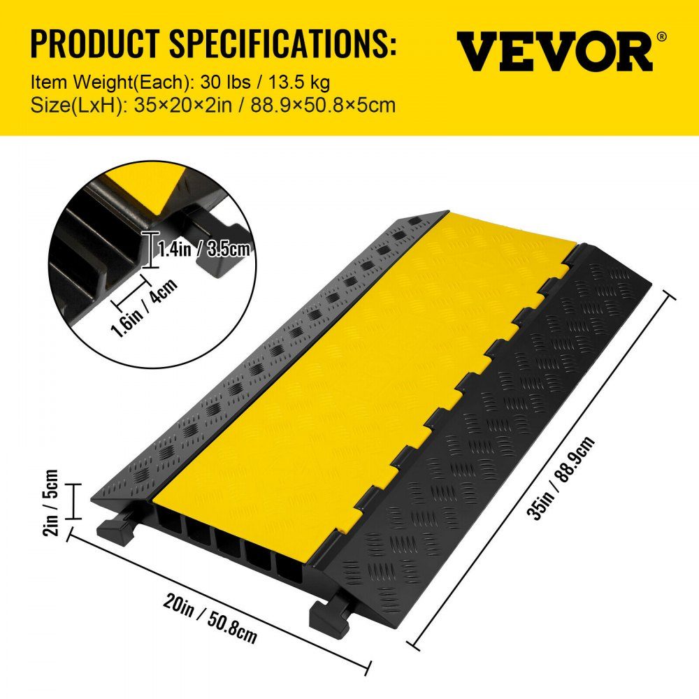 Cable bridge 88.9x50.8x5 cm 5-channel cable protection mat made of commercially available thermoplastic rubber with modular structure High safety for parking lots, warehouses, schools, sidewalks