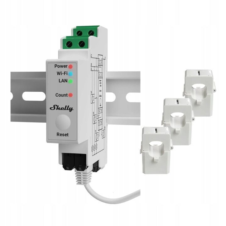 Shelly PRO 3EM 2 Way WIFI/LAN Electric Meter for DIN Rail Machine Wall Electrical Distribution Meter Cabinet 3800235268100