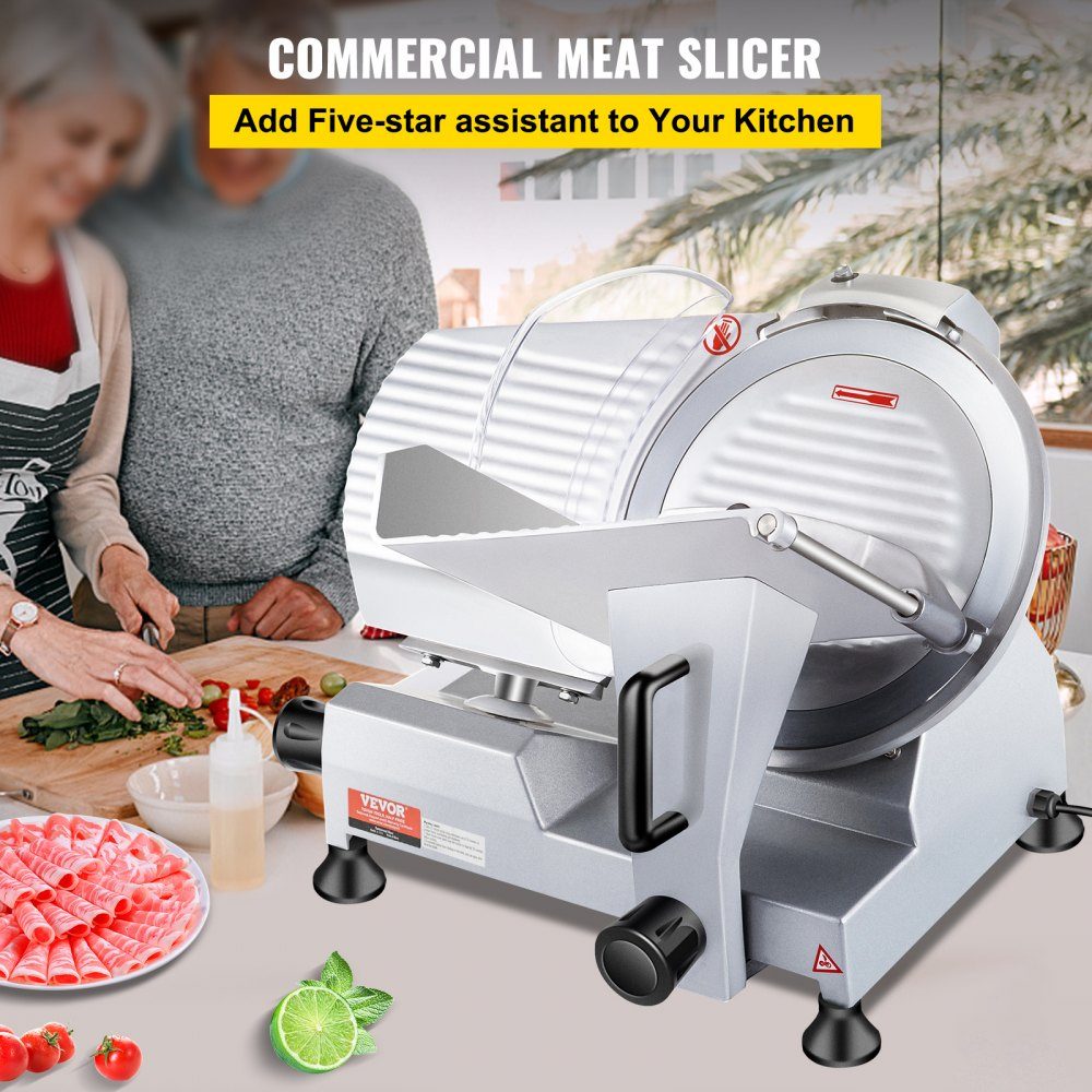 Commercial Meat Slicer, 240W Electric All Slicer Food Slicer with 10" Carbon Steel Blade, 0-12mm Adjustable Thickness for Meat, Cheese, Vegetables etc