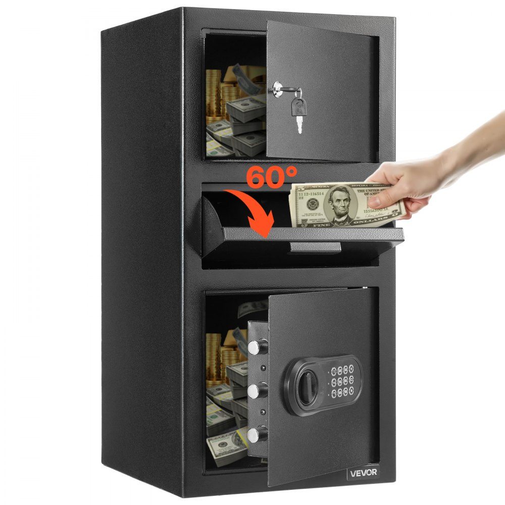 Coffre-fort anti-chute, coffre-fort de 3,6 pieds cubes avec grande fente centrale, coffre-fort avec clavier et 3 niveaux et clés de rechange pour les documents de reçus d'argent