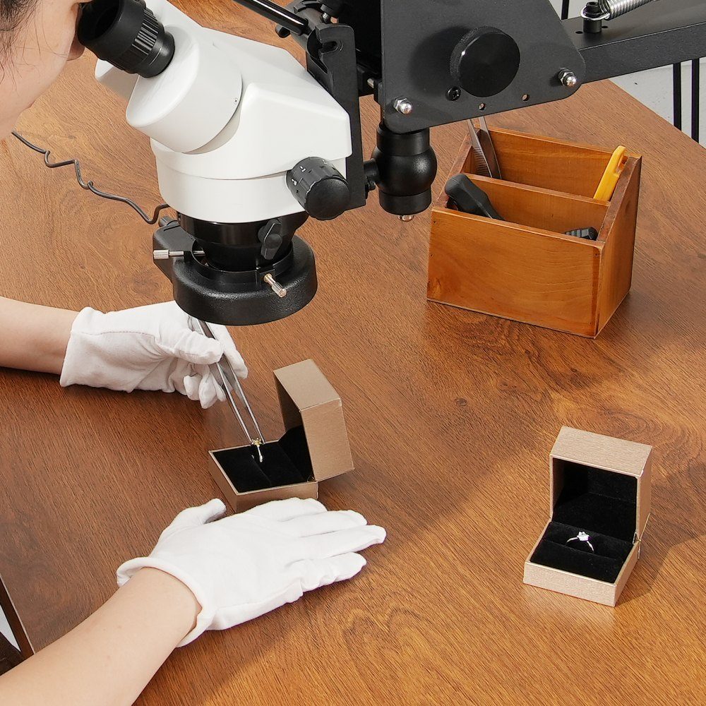 Multidirektionales Mikroskop mit Federhalter, Schmuckmikroskop mit 7- bis 45-facher Vergrößerung, Mikro-Ständer für Schmuckeinlagen mit integriertem USB-Ring-LED-Licht, Juweliermikroskop für Schmuckeinlagen