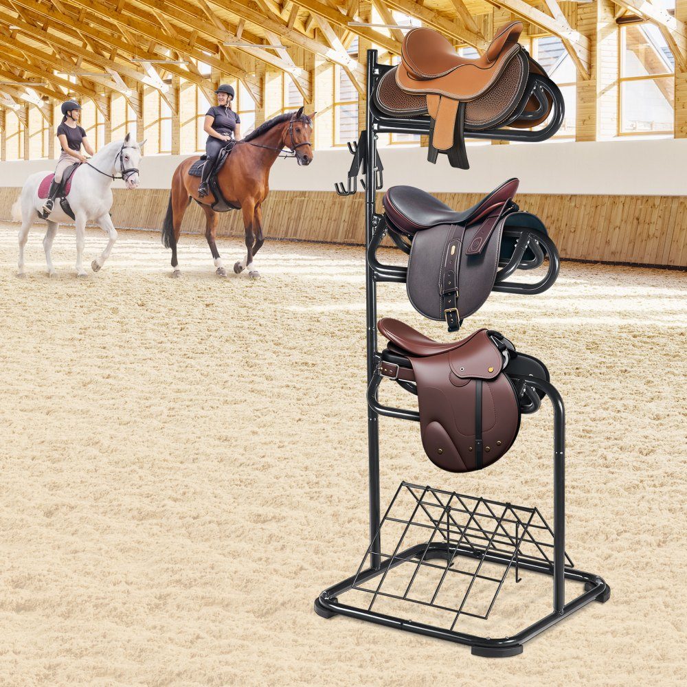 Freestanding saddle stand, 3 tier saddle stand, heavy duty saddle cover stand, removable and rotating, English and western saddle stand for saddle room organization