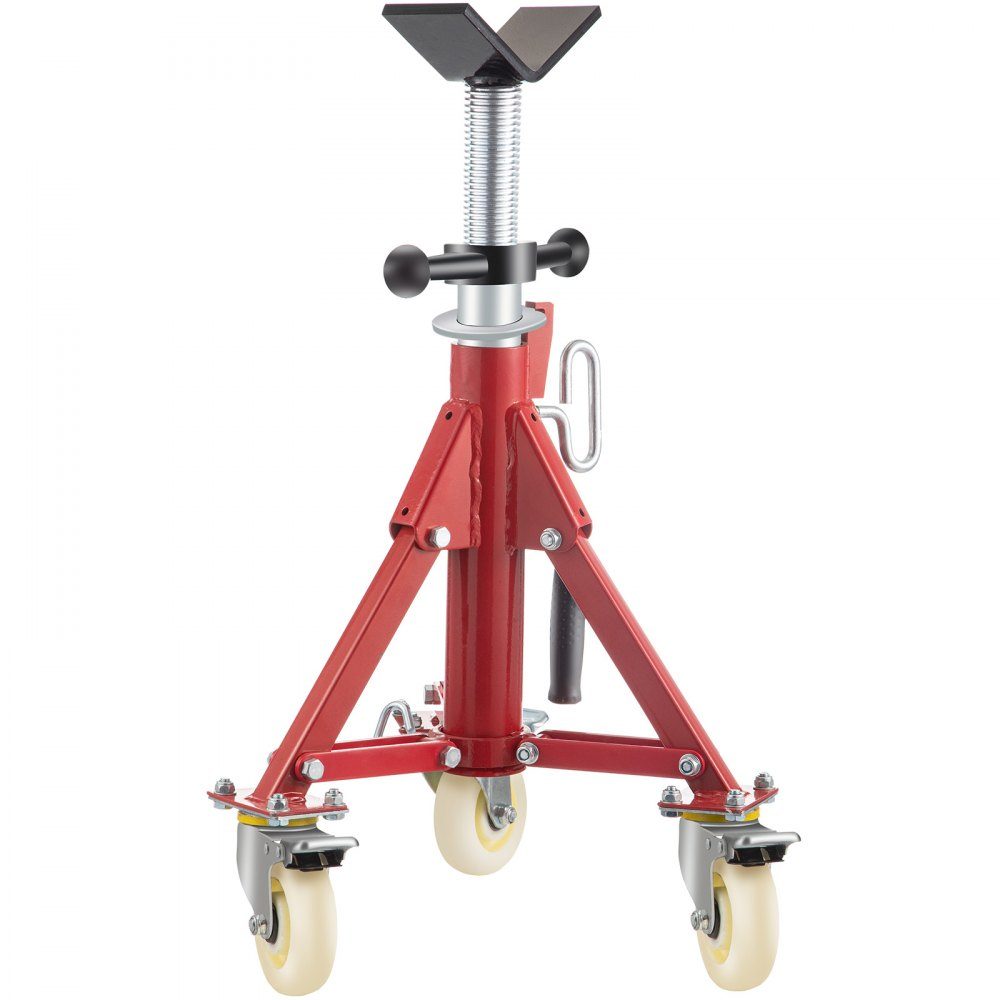 Pipe stand 400 kg load capacity, pipe support with 2 ball transfer V-head, pipe stand height adjustable 20-37 inch height, folding pipe stand for thread cutting machines rolling grooves