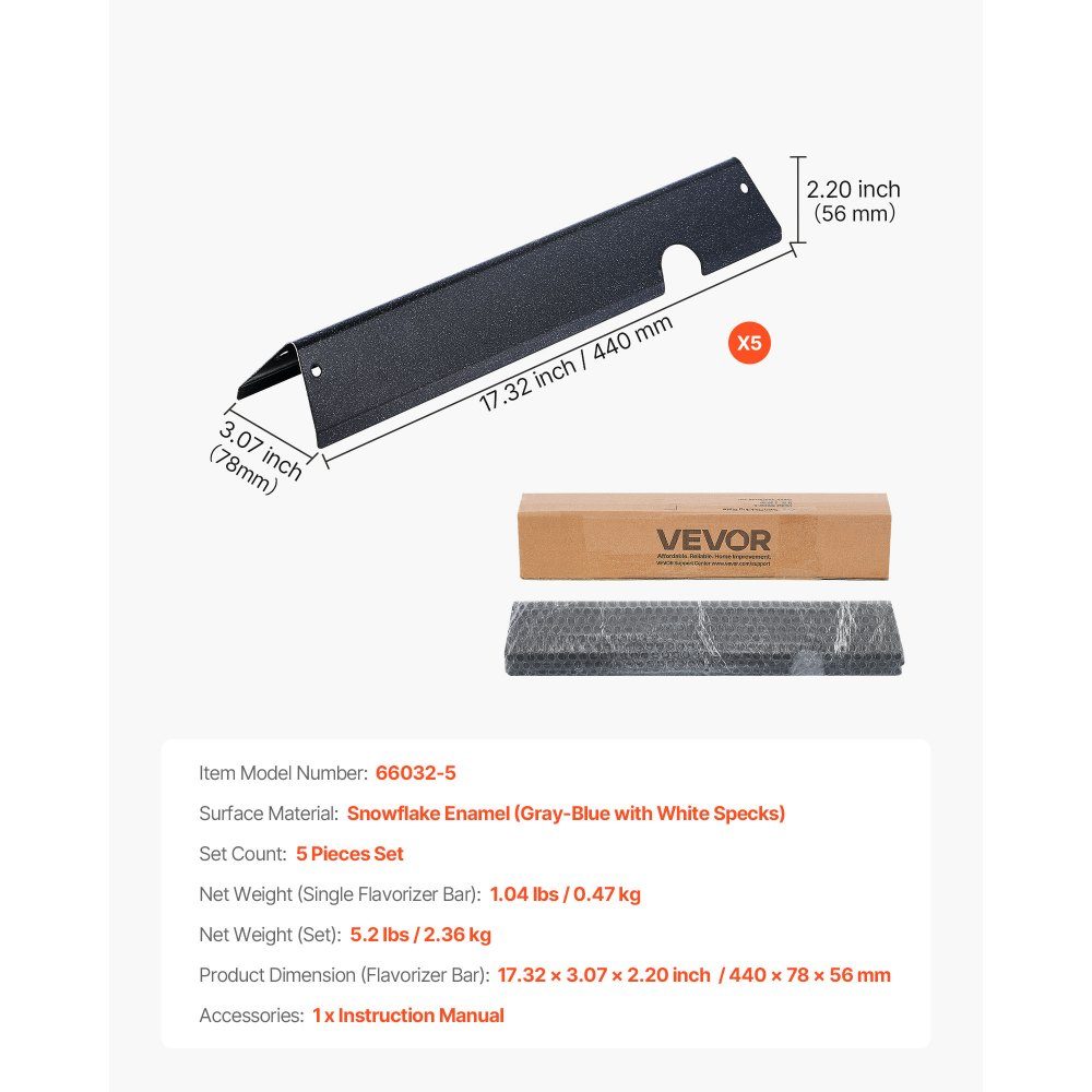 5 Flavorizer Bars diffuseur d'arômes rails d'arôme (porcelaine acier émaillé) pour barbecues Weber Genesis ll 310 315 335 340, E/S 325s, ES/SX 325s, E/S 335, EX/SX/EPX-335, noir