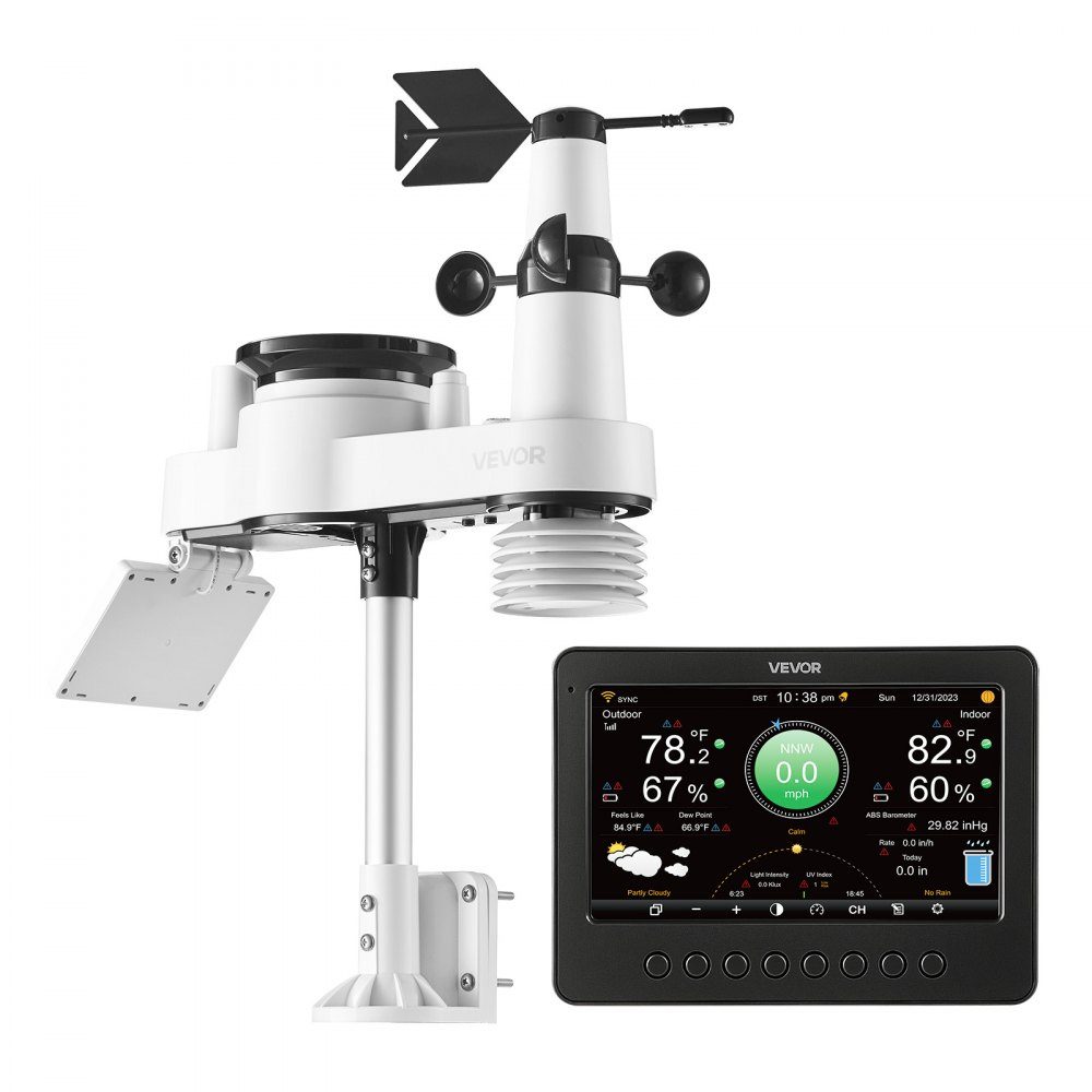 Station météo WiFi 7 en 1, écran TFT 7 pouces, capteur extérieur à énergie solaire, centre météo pour prévisions météorologiques, vitesse du vent, direction du vent, température, humidité, précipitations