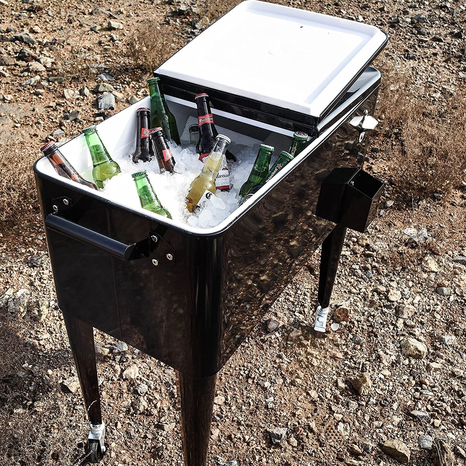 Ribelli refrigerator trolley - with stainless steel bottle opener and outlet tap - rollable cool box cooler container with 80 liter volume - keeps cold for up to 72 hours