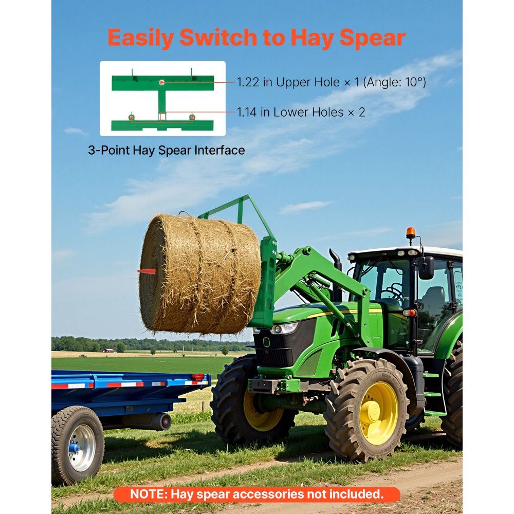 Skid Steer Loader 1814kg 1270 x 150 x 752mm Pallet Fork Frame Mounts with 50.8mm Hitch and Spear Sleeves Fits John Deere Quick Attach Loader Frames Only – Part No. HT-23026