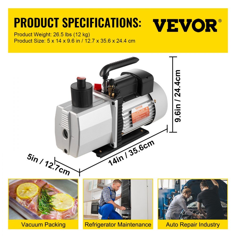 Vacuum Pump 8CFM 3/4HP Two Stage Air Conditioner Vacuum Pump 220V 0.3PA Ultimate Vacuum Refrigerant HVAC Tool for Car Repair Vacuum Evacuation