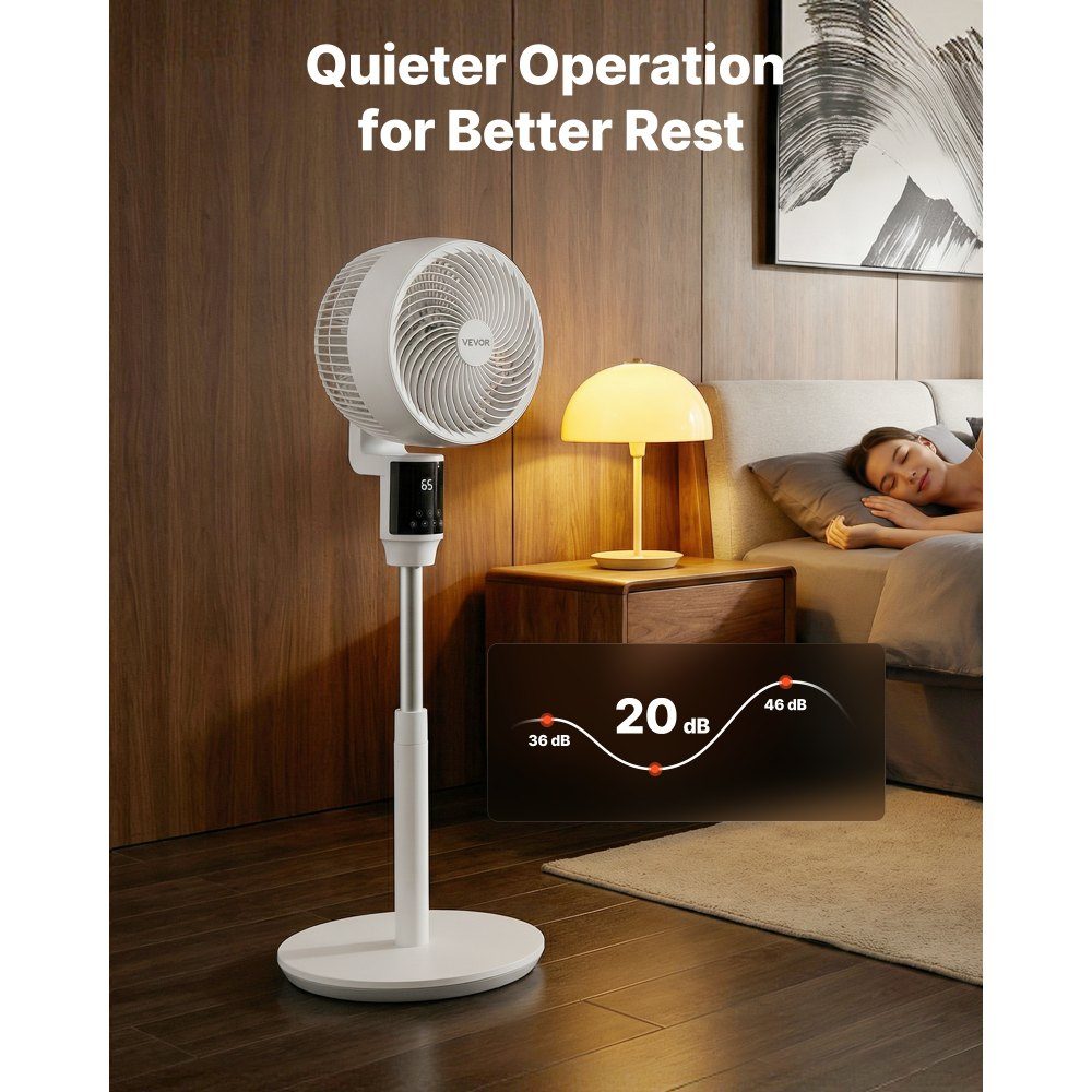 Standventilator, 80° oszillierender Ventilator, Windmaschine mit leisem Gleichstrommotor, Fernbedienung, 9 Geschwindigkeitsstufen & 4 intelligente Modi, Timer, höhenverstellbar, für Zuhause