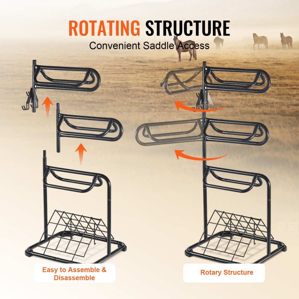 Freestanding saddle stand, 3 tier saddle stand, heavy duty saddle cover stand, removable and rotating, English and western saddle stand for saddle room organization